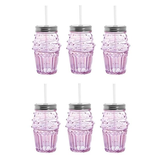 Set of 6 Cupcake Sipper Straw Glass Light Pink Wine NWT - Picture 2 of 6